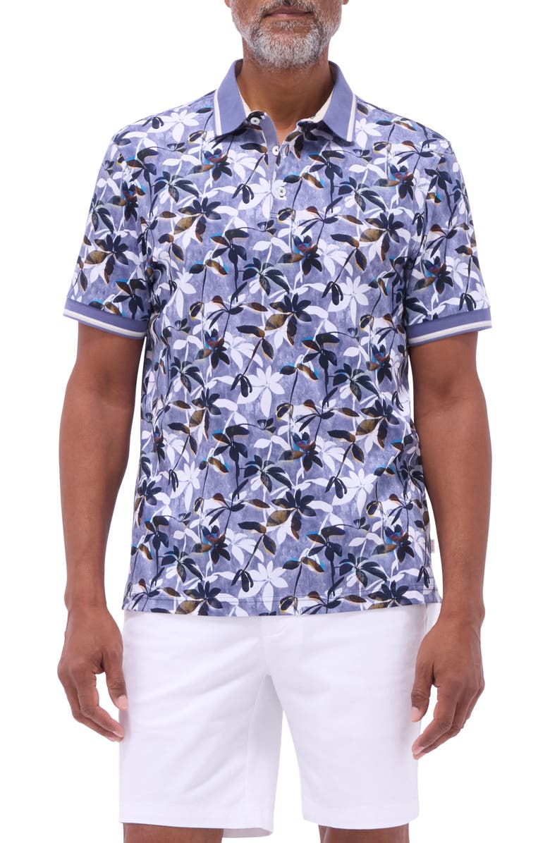 Bugatchi Tipped Floral Pima Cotton Polo, Main, color,