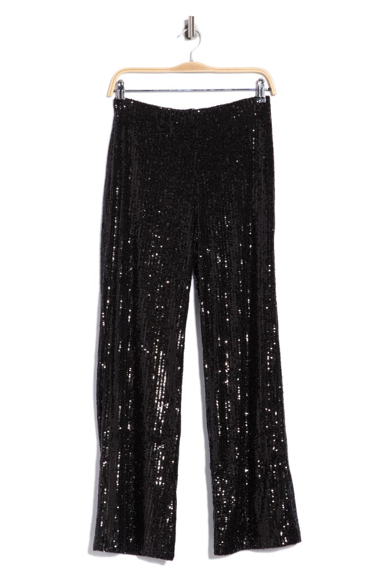 Disco Sequin Straight Leg Pants, Alternate, color, BLACK