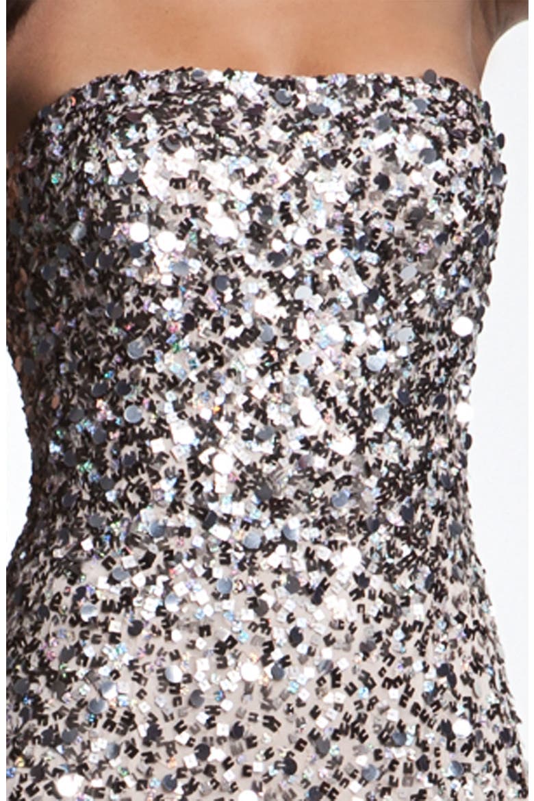 Sequined Strapless Mesh Gown, Alternate, color, NUDE