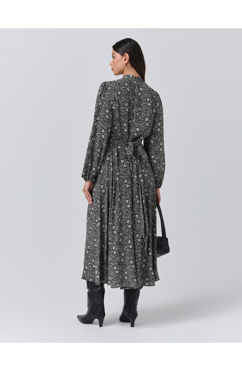 Ghost London Petal Crepe V Neck Midi Waisted Dress, Alternate, color, Black Ditsy