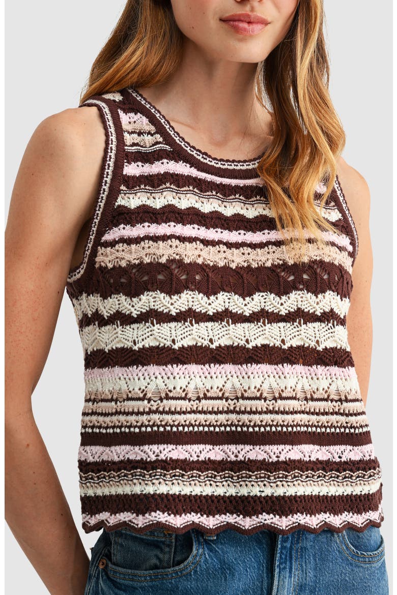 Striped Crochet Sleeveless Top, Alternate, color, BROWN PINK STRIPE