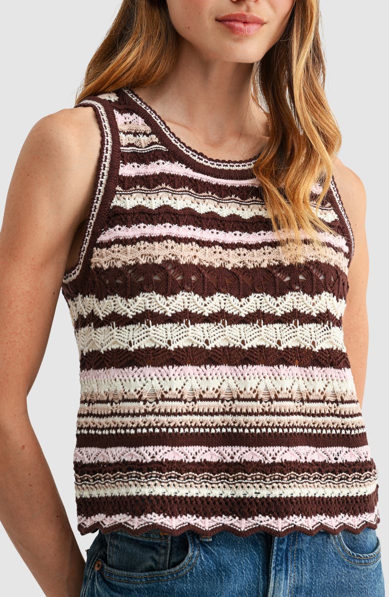 All in Favor Striped Crochet Sleeveless Top, Alternate, color, Brown Pink Stripe
