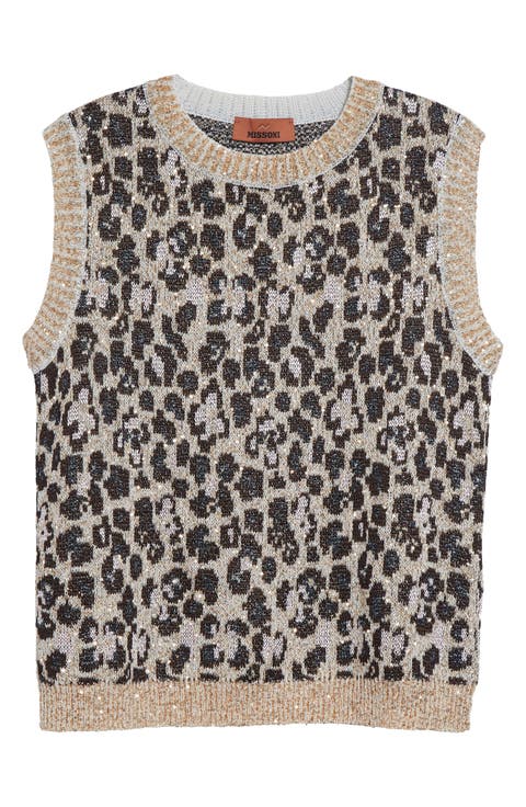Animal Jacquard Sequin Sleeveless Sweater
