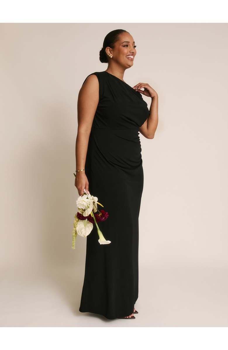 Six Stories Slash Neck Draped Bridesmaid Dress, Alternate, color, Black