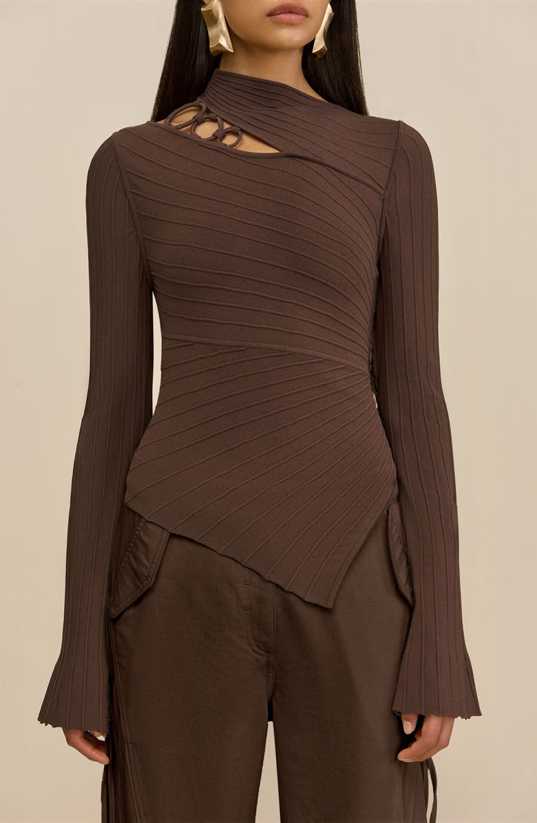 Cult Gaia Tayla Cutout Long Sleeve Shirt, Alternate, color, Luwak