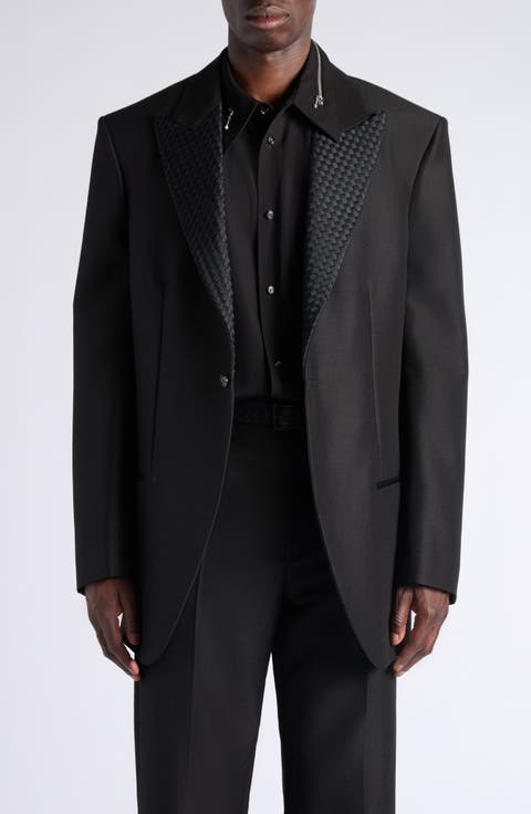 Black Mohair & Wool Intrecciato Peak Lapel Suit Jacket
