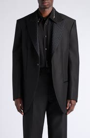Bottega Veneta Black Mohair & Wool Intrecciato Peak Lapel Suit Jacket