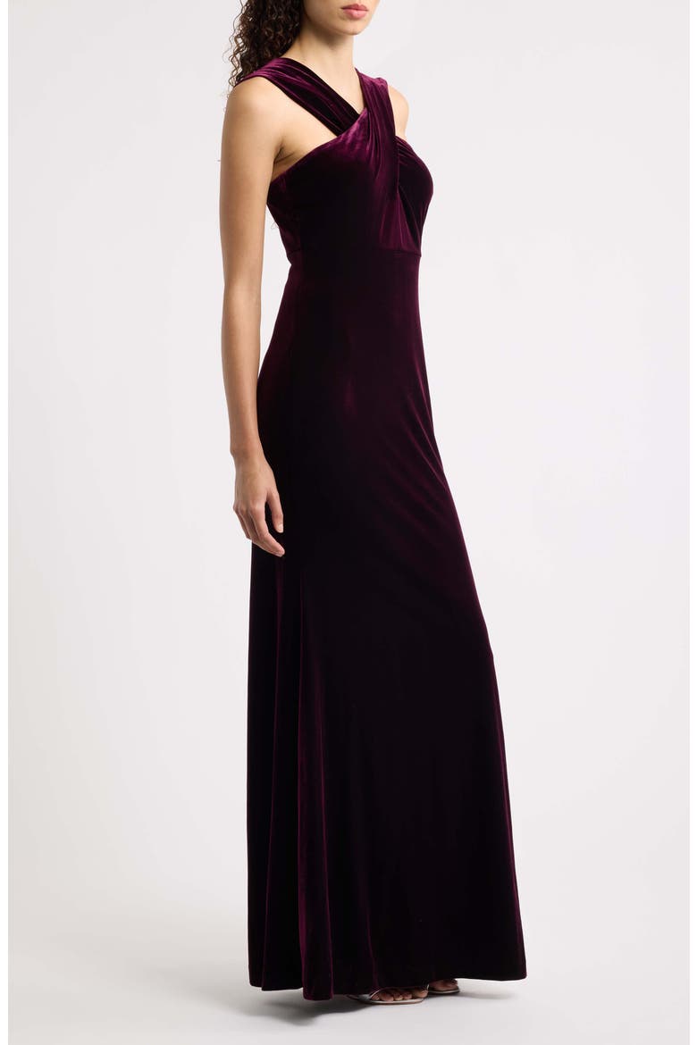 Cross Neck Velvet Mermaid Gown, Alternate, color, PLUM