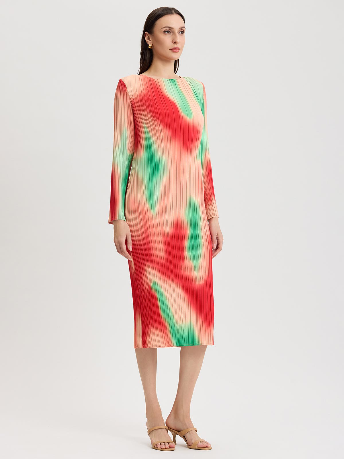 Micro Pleated Print Crepe Midi Dress - image 2