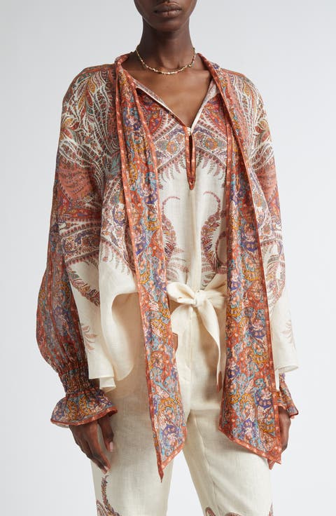 Tシャツ・カットソー ZIMMERMANN Women Tunic Tops 4556TSS253CREAM PALM Beige Coco Lace Tunic Top Biscuit Online | Zimmermann