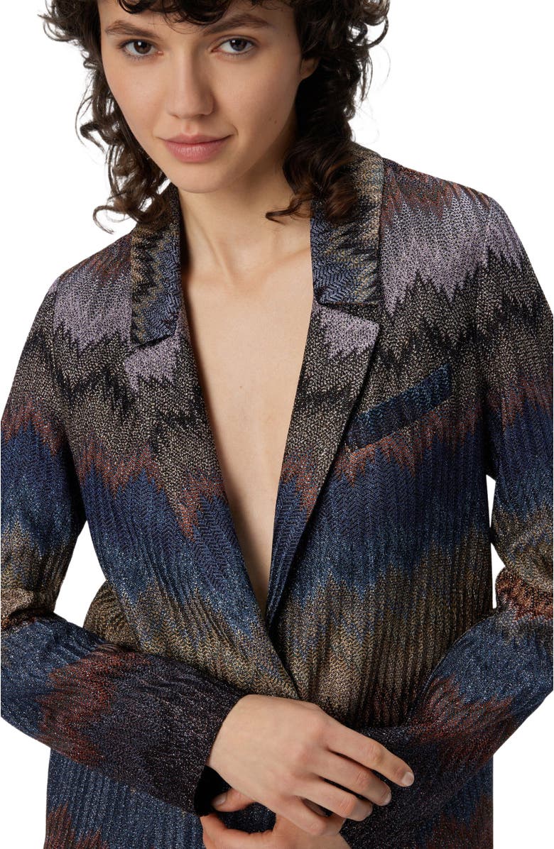 Missoni Single-breasted Blazer With Snake Pattern And Lamé Threads, Alternate, color, Blue
