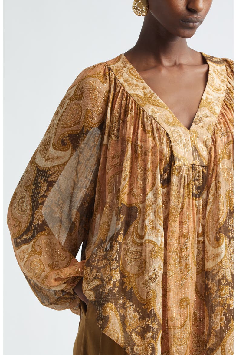 Kindred Spirit Carousel Batwing Silk Blend Top, Alternate, color, BISCUIT PAISLEY