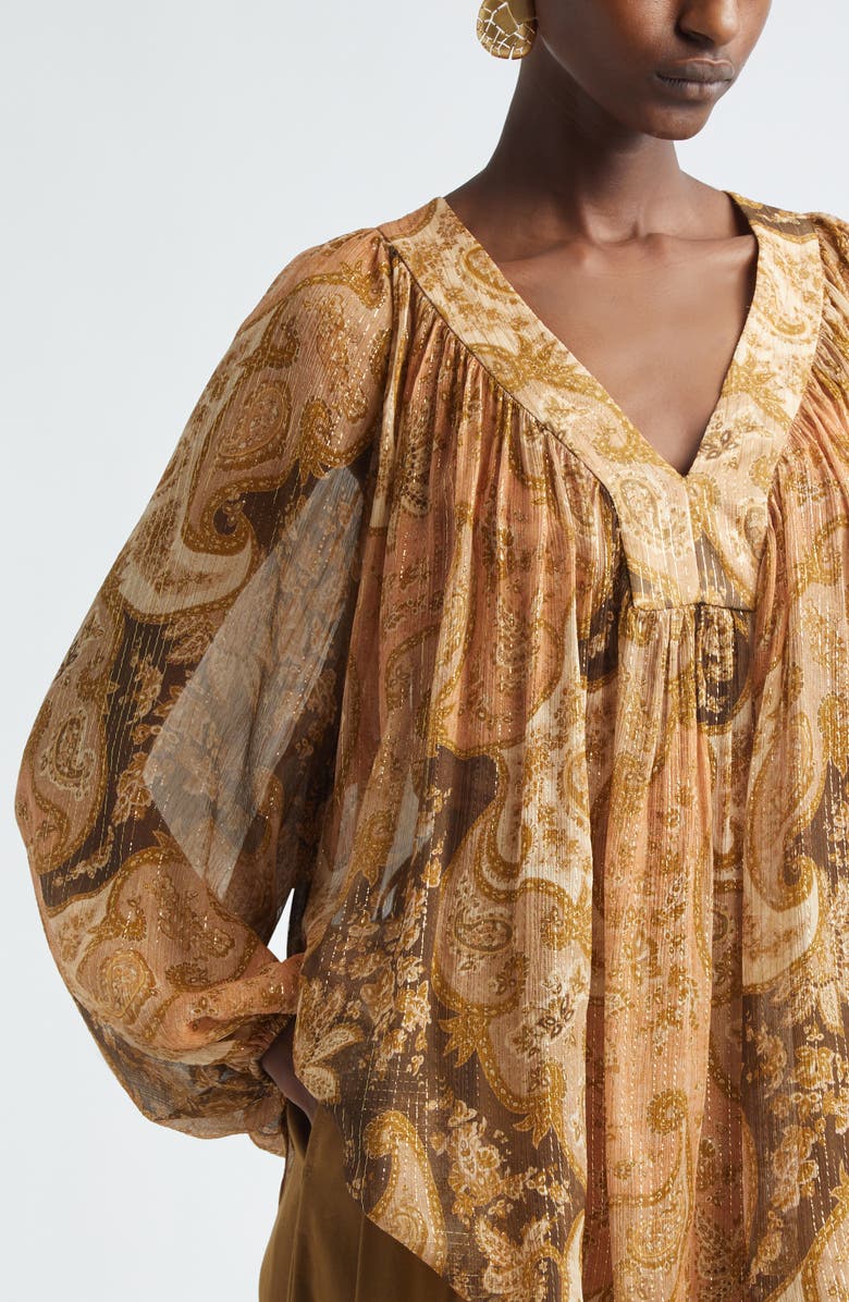 Zimmermann Kindred Spirit Carousel Batwing Silk Blend Top, Alternate, color, Biscuit Paisley