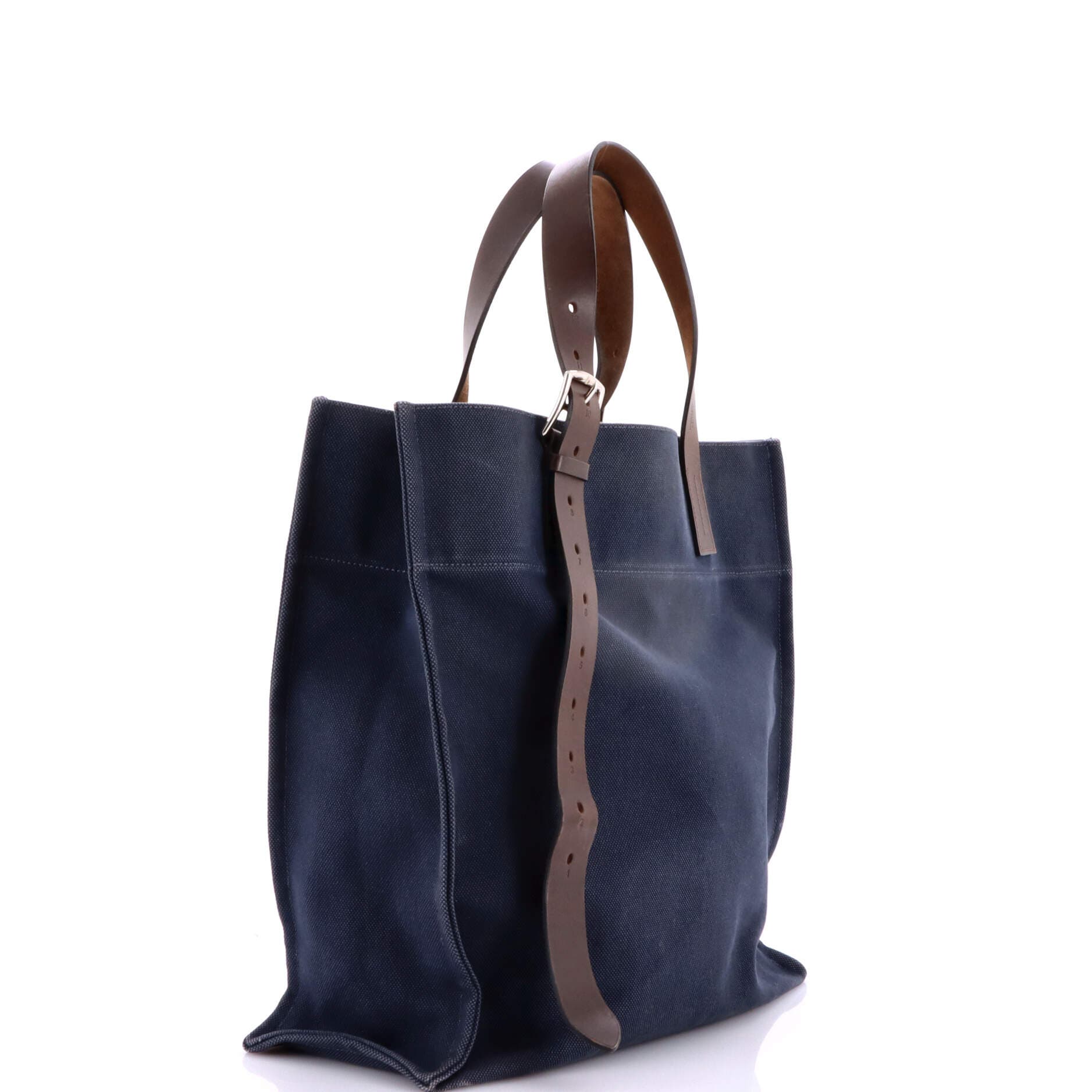 Pre-Owned Hermes Etriviere Shopping Tote Toile and Leather, Alternate, color, Blue