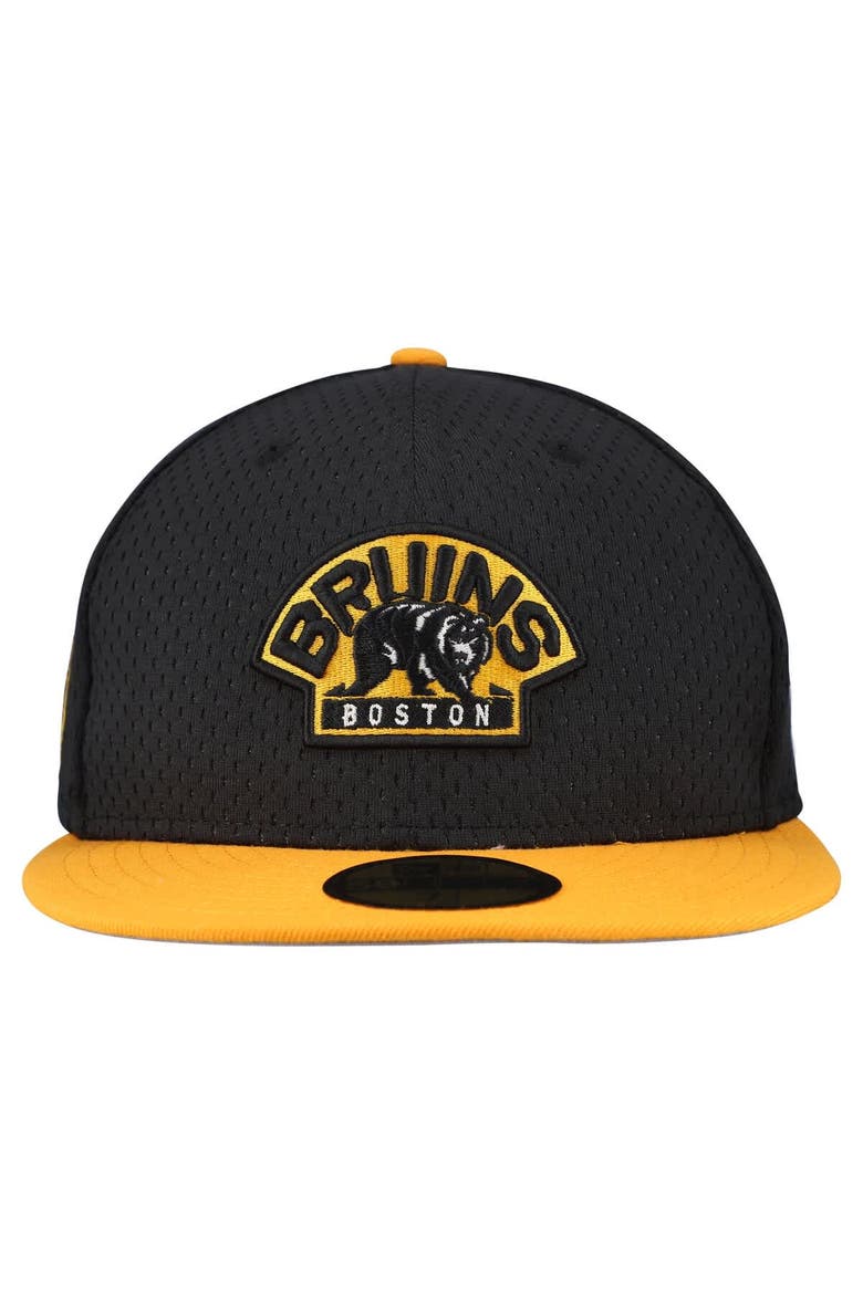 Men's New Era Black/Gold Boston Bruins Mesh Crown Two-Tone 59FIFTY Fitted Hat, Alternate, color, Black
