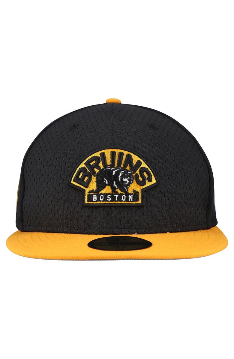 New Era Men's New Era Black/Gold Boston Bruins Mesh Crown Two-Tone 59FIFTY Fitted Hat, Alternate, color, Black