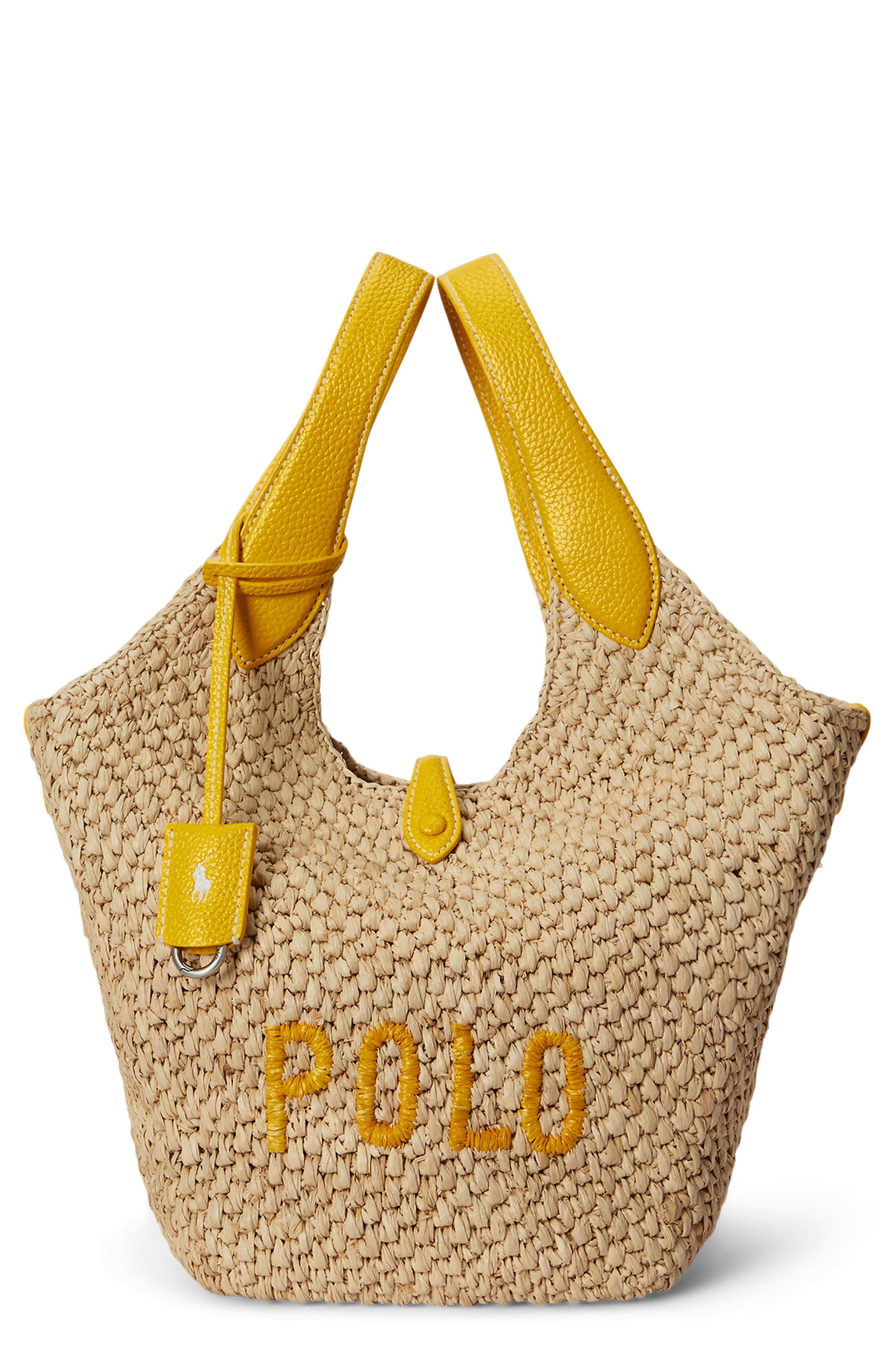 Polo Ralph Lauren Medium Play Raffia Tote, Main, color, Natural/ Canary Yellow