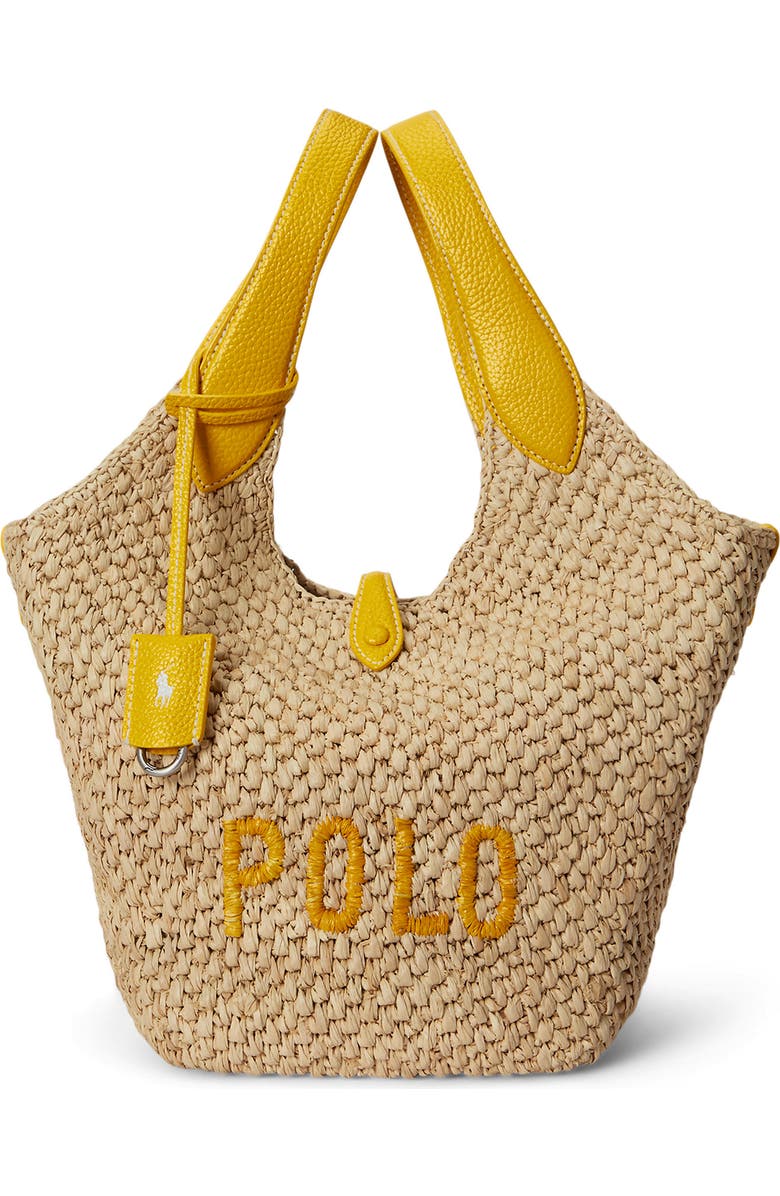 Polo Ralph Lauren Medium Play Raffia Tote, Main, color, Natural/ Canary Yellow