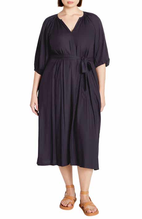 City Chic Davina Puff Sleeve Tie Waist Midi Dress