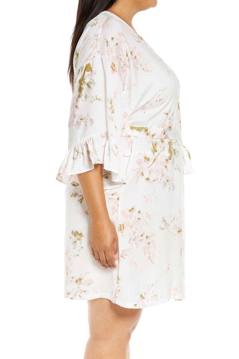 Forever Tie Waist Satin Robe, Alternate, color, IVORY EGRET ARTISTIC FLORAL