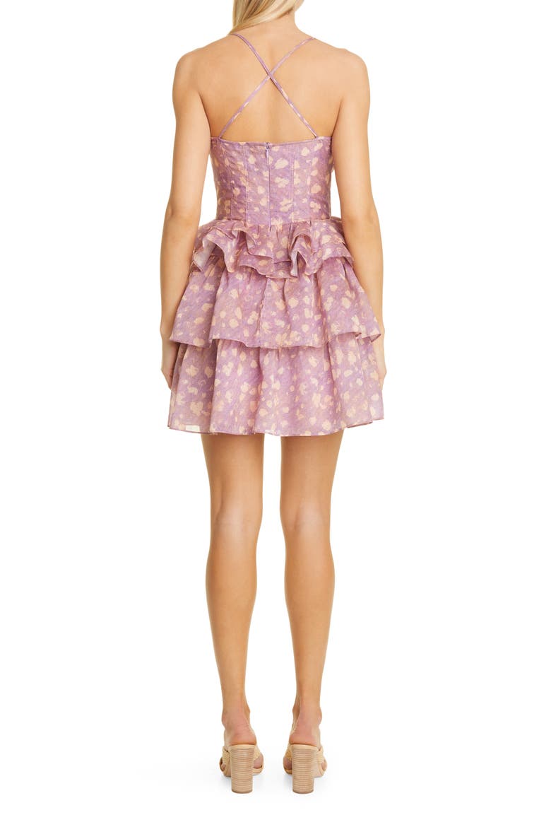 Celina Ruffle Cotton & Silk Dress, Alternate, color, LAVENDER HANDPRINT DOT