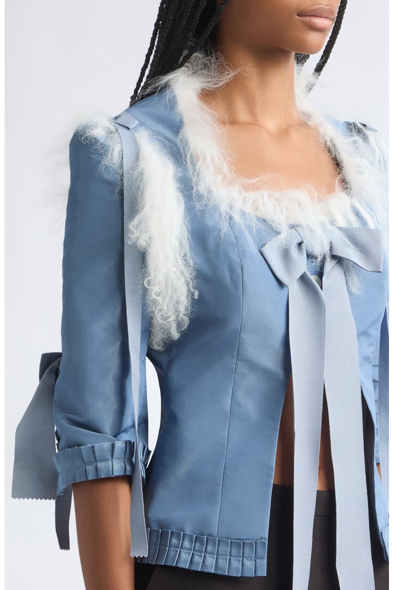Josie Genuine Shearling Trim Taffeta Top, Alternate, color, BLUE