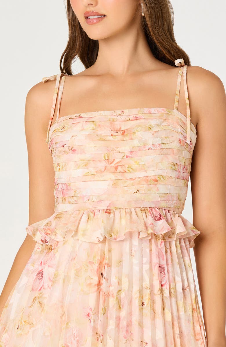 ASTR the Label Emerys Metallic Floral Pleated Midi Dress, Alternate, color, Pink Floral