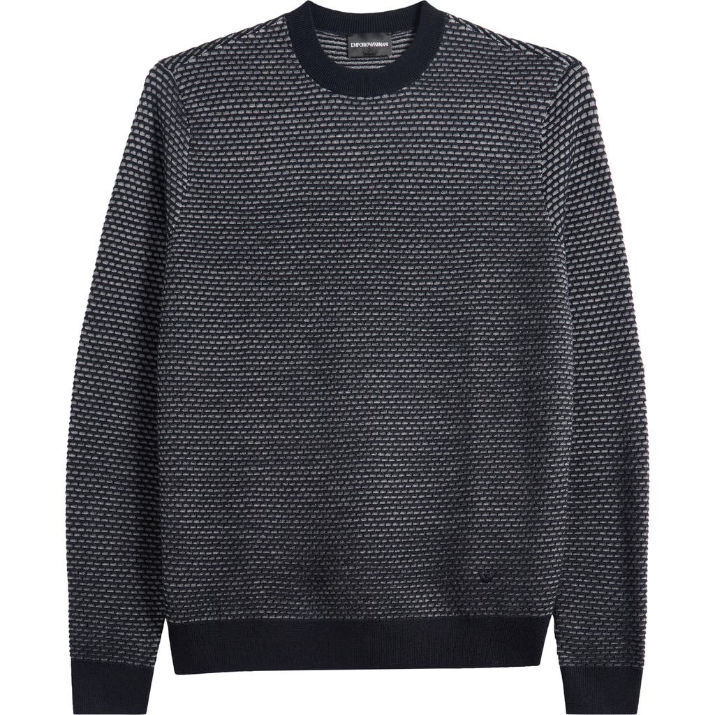 Emporio Armani Textured Dot Virgin Wool Crewneck Sweater In Black