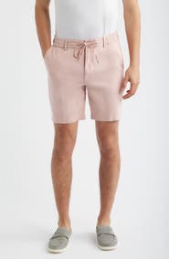 BOSS Kane Flat Front Linen Blend Drawstring Shorts