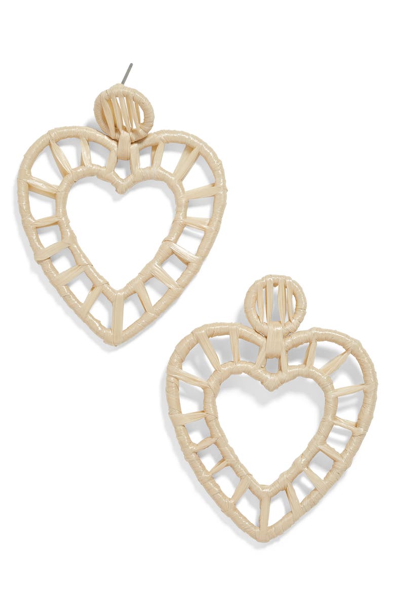 BaubleBar Renata Raffia Heart Earrings, Main, color,