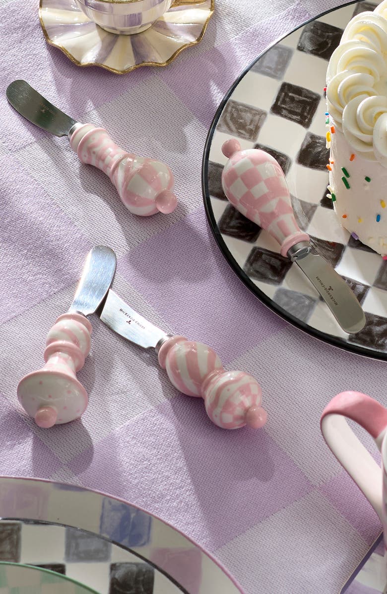 MACKENZIE CHILDS Rosy Check Set of 4 Party Spreaders, Alternate, color, Rosy