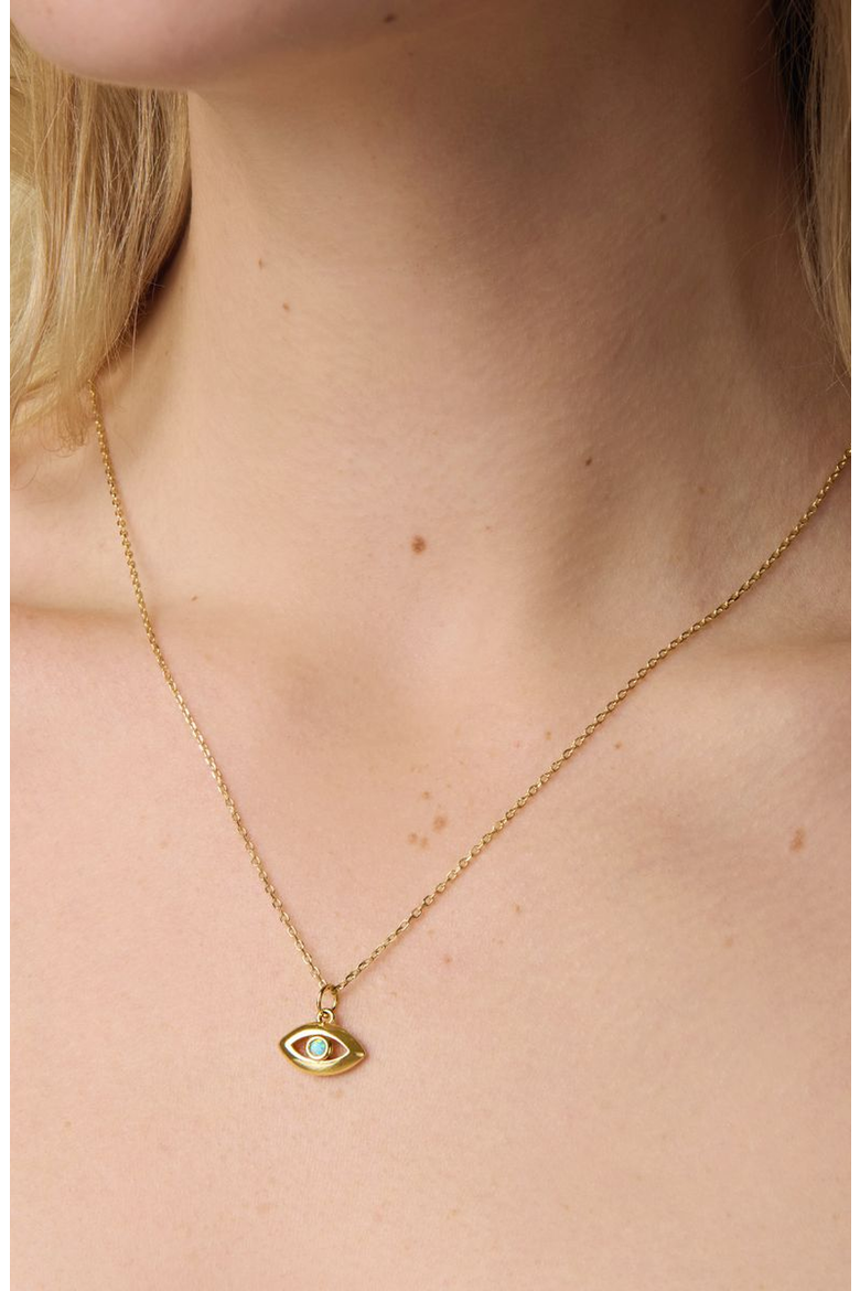 Evil Eye Charm Necklace, Alternate, color, Gold