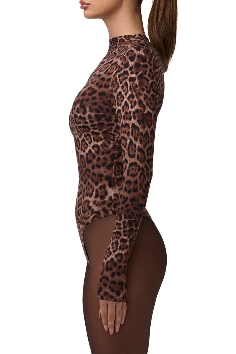 Naked Snakeskin Print Long Sleeve Bodysuit, Alternate, color, BROWN LEOPARD