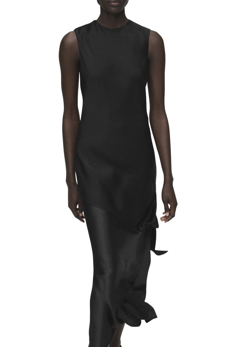 MANGO Tie Back Asymmetric Satin Top, Main, color, Black