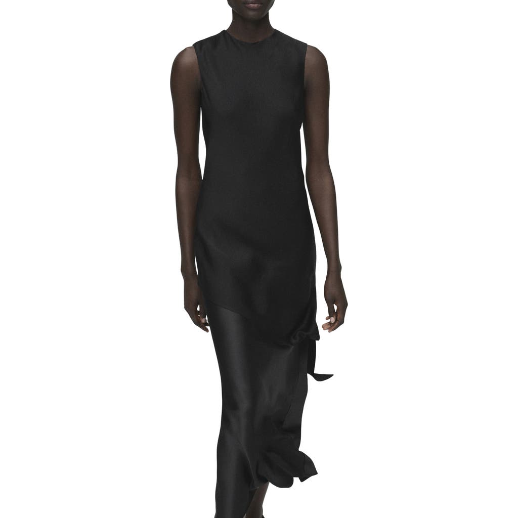 Mango Tie Back Asymmetric Satin Top In Black