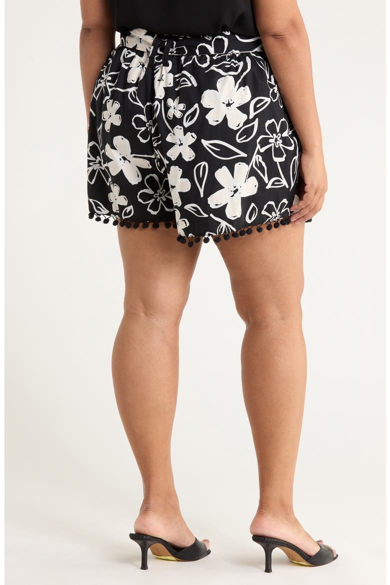 Kianza Floral Zaferia Pompom Cotton Shorts, Alternate, color, BLACK-WHITE