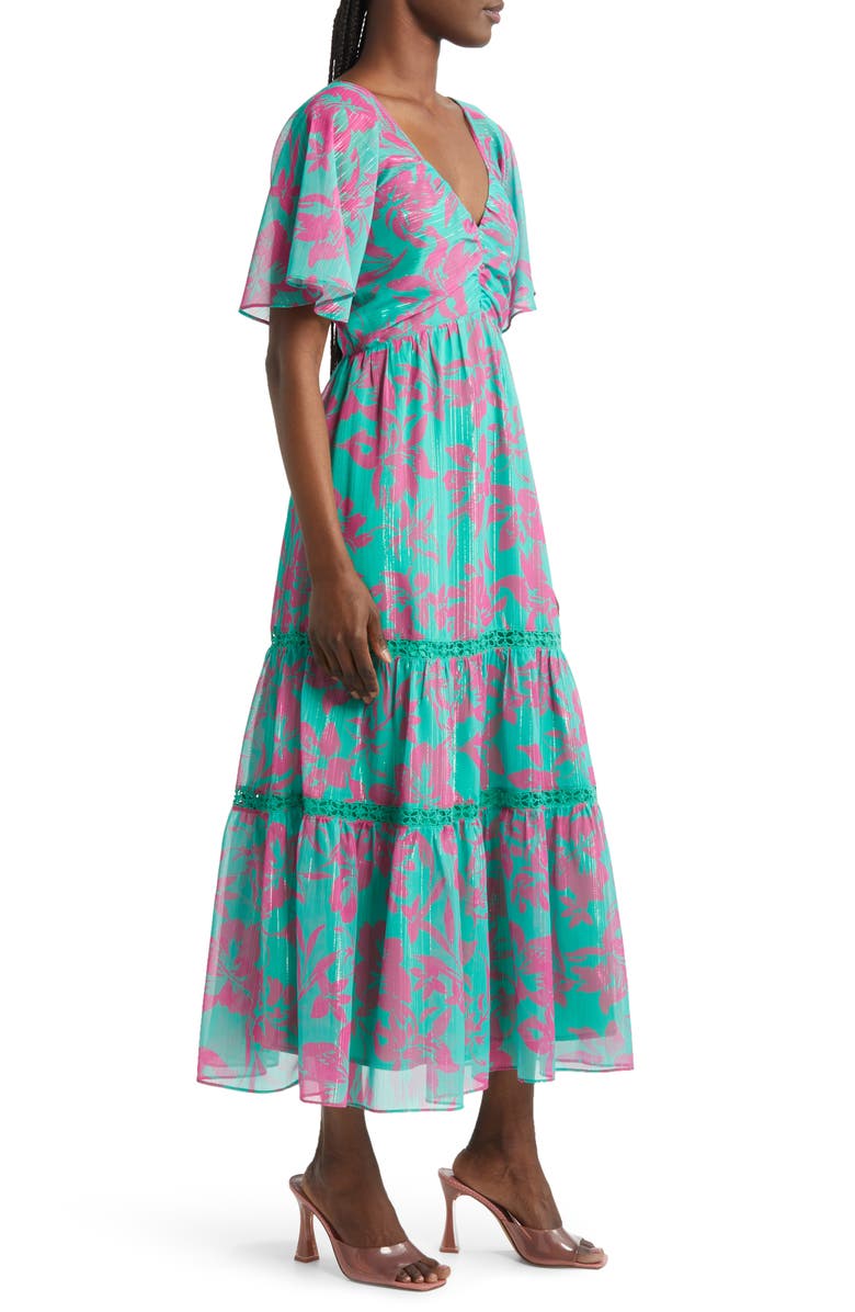 Adelyn Rae Katia Metallic Flutter Sleeve Tiered Sundress, Alternate, color, 