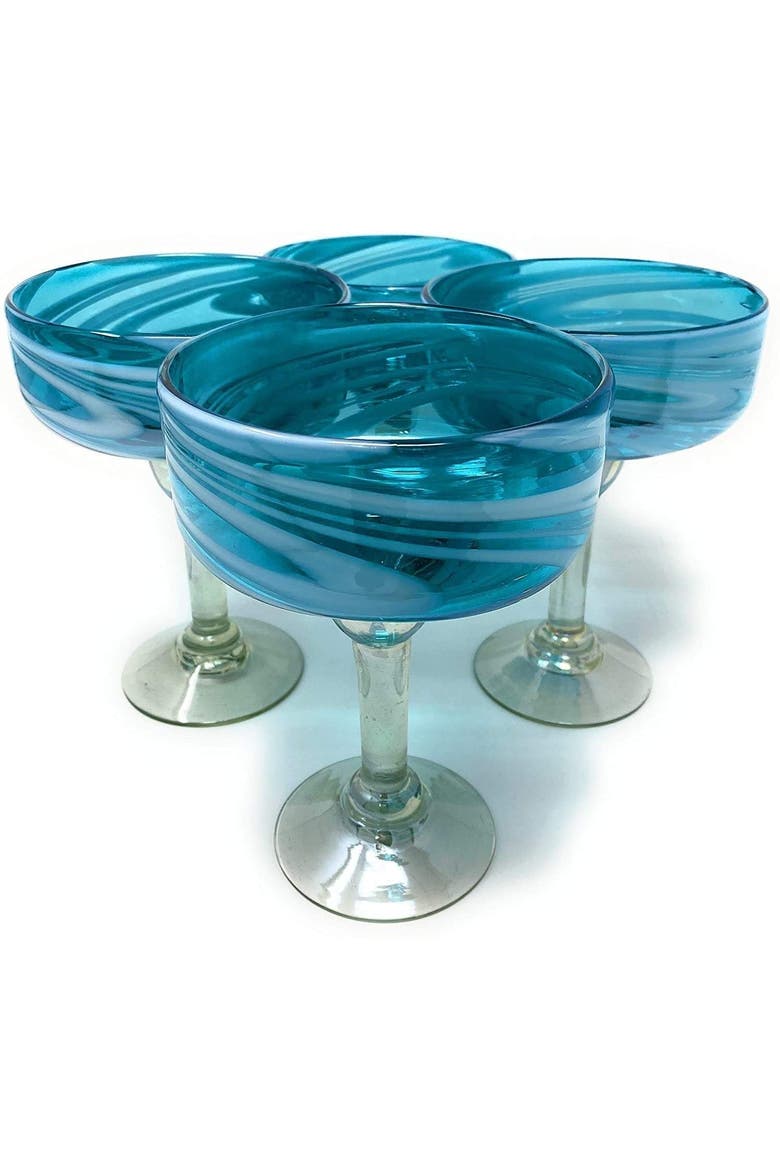 Swirl Design Margarita Glasses - Set of 4, Main, color, Aqua