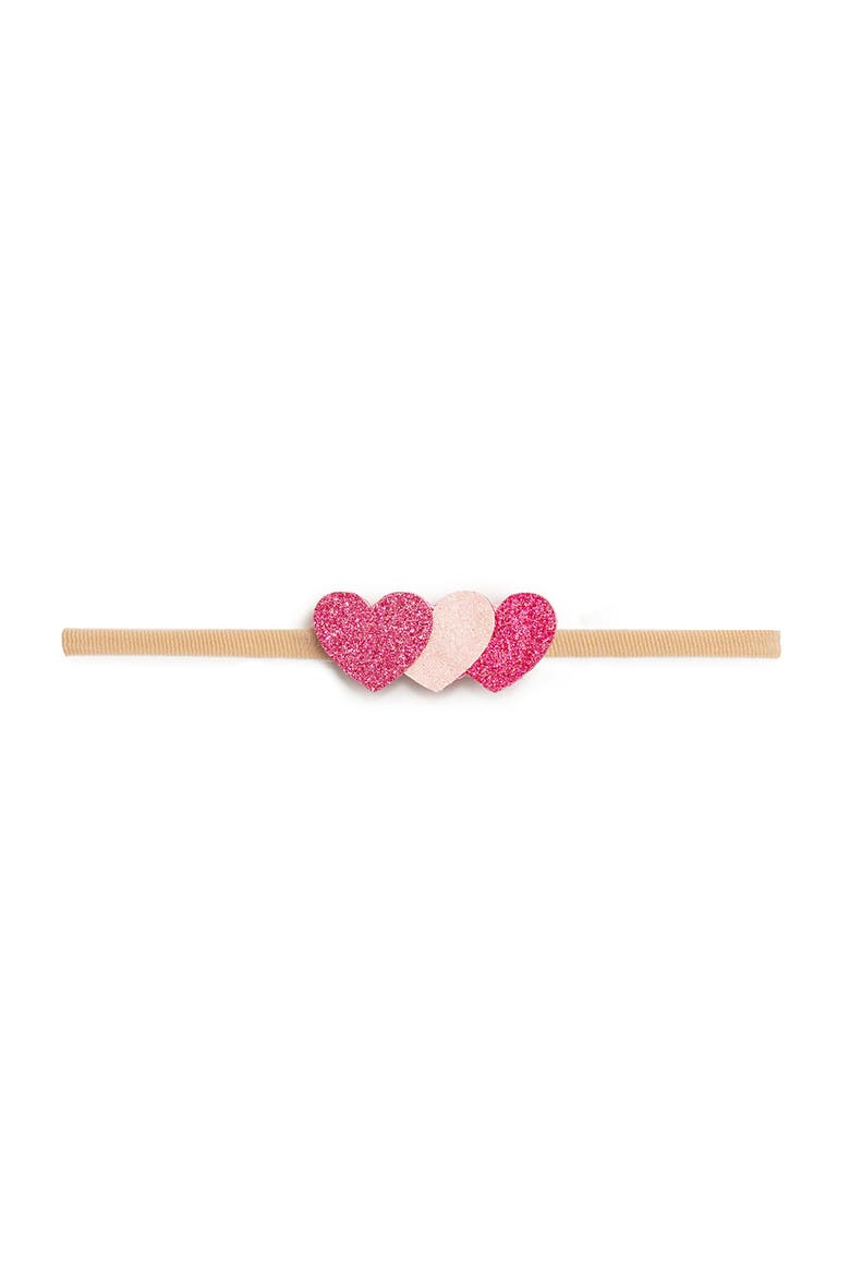Pink Sparkle Hearts Baby Headband, Main, color, Pink