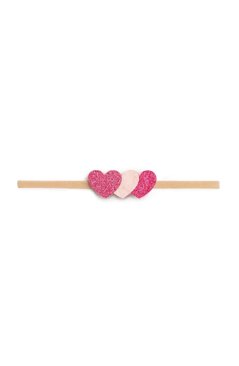 Sweet Wink Pink Sparkle Hearts Baby Headband, Main, color, Pink