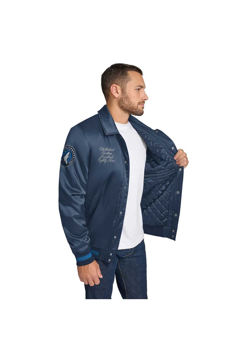 Men's Tommy Jeans Navy Minnesota Timberwolves Jacob Chain Stitch Applique Full-Snap Varsity Jacket, Alternate, color, Navy