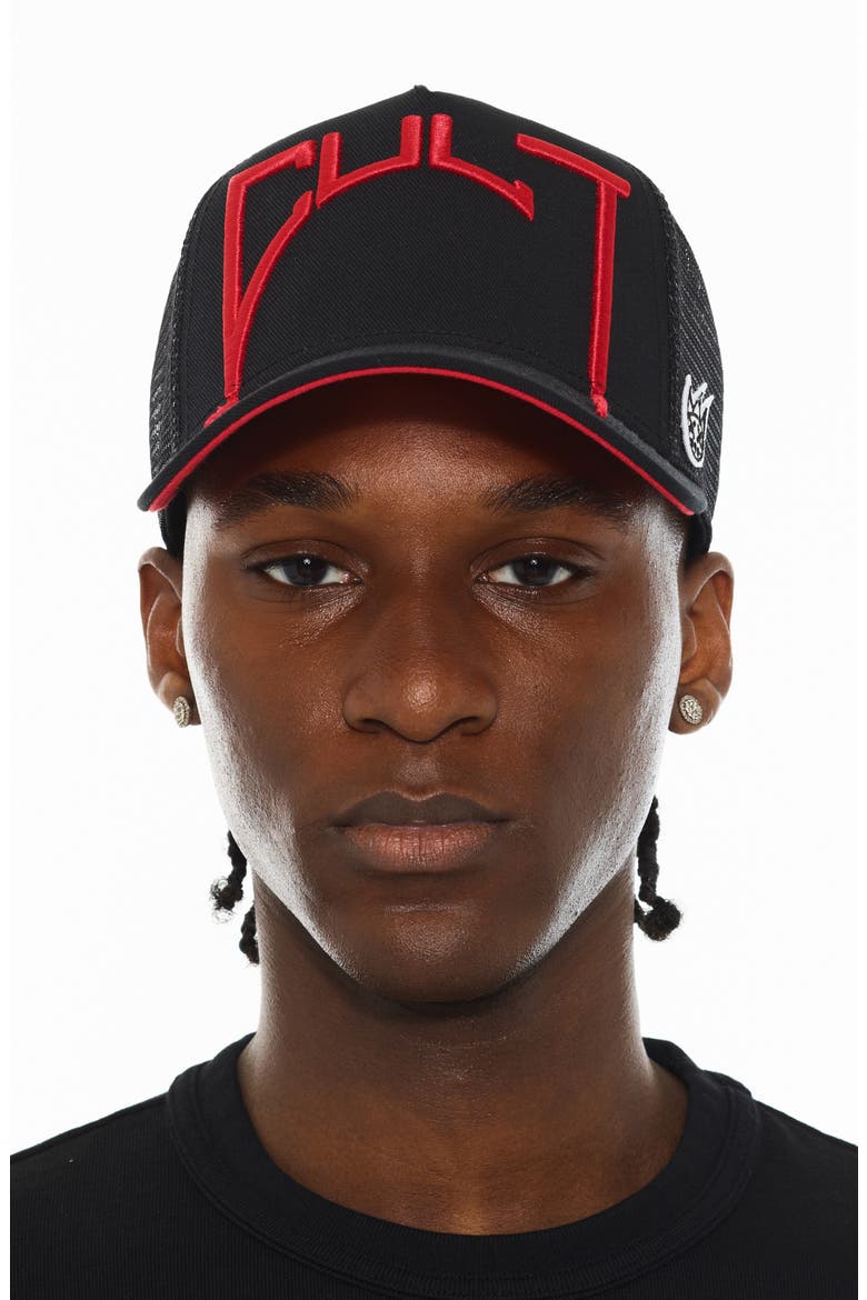 Logo Mesh Back Trucker Hat, Main, color, BLACK