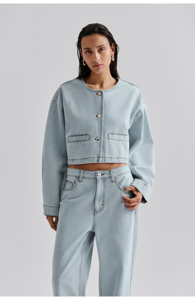 Malina Elowen Cropped Long Sleeve Denim Jacket, Alternate, color, Unwashed Dark Blue