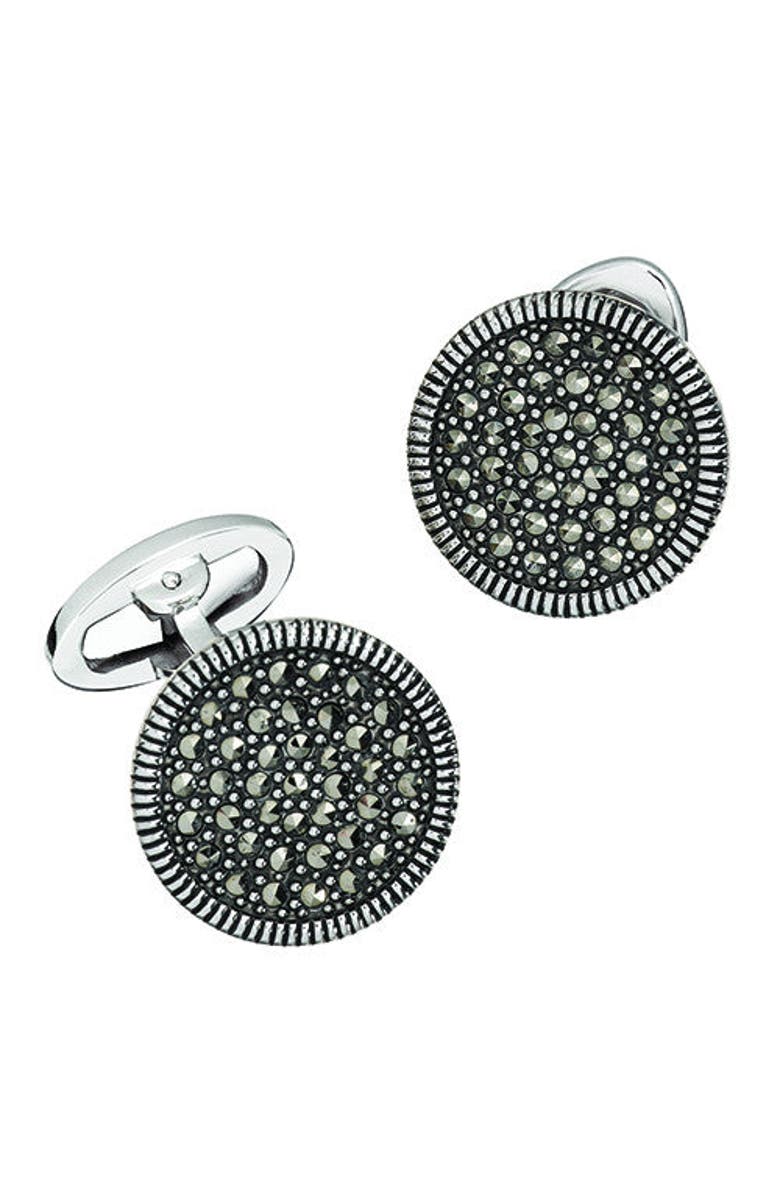 Jan Leslie Round Marcasite Pave Sterling Cufflinks, Main, color, Grey