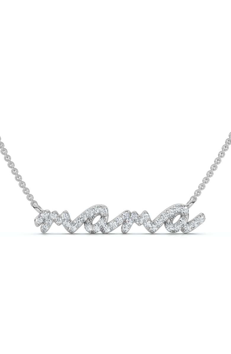 Bliss Diamond Diamond Script Mama Pendant Gold Necklace 1 1/2" Wide Lab Grown, Main, color, 10K White Gold