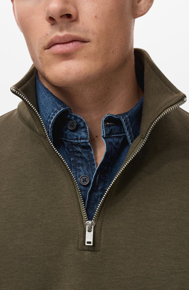 MANGO Quarter Zip Sweatshirt, Alternate, color, Olive Green