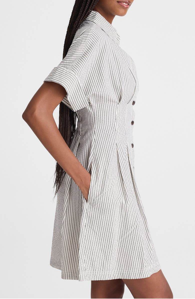 Madewell The Perry Stripe Cotton Seersucker Mini Shirtdress, Alternate, color, Black Vintage Ivory Yarndye