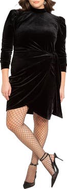 ELOQUII Velvet Mini Dress With Wrap Skirt