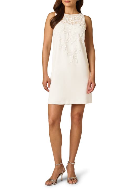 Beaded Bow Crepe Shift Dress