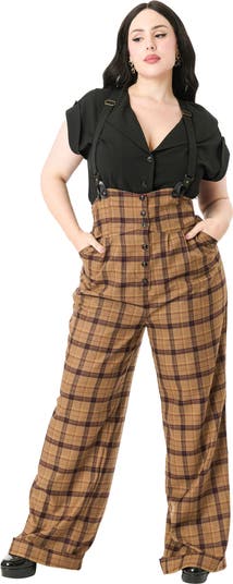 Unique Vintage Plus Size Thelma High Waist Suspender Pants